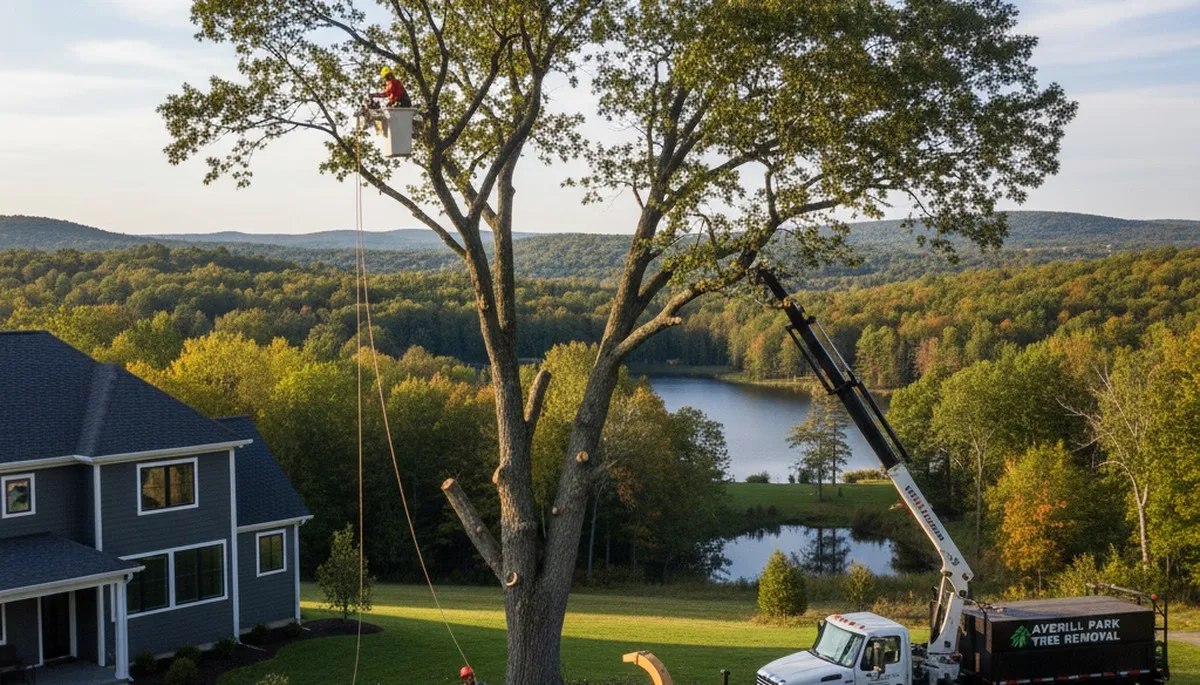 Professional tree removal service in Troy, NY safely clearing large trees for homeowners